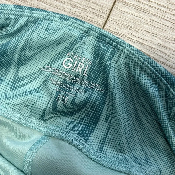Athleta Girl High Rise Printed Chit Chat Tight Leggings SZ Large in green teal - Picture 4 of 12